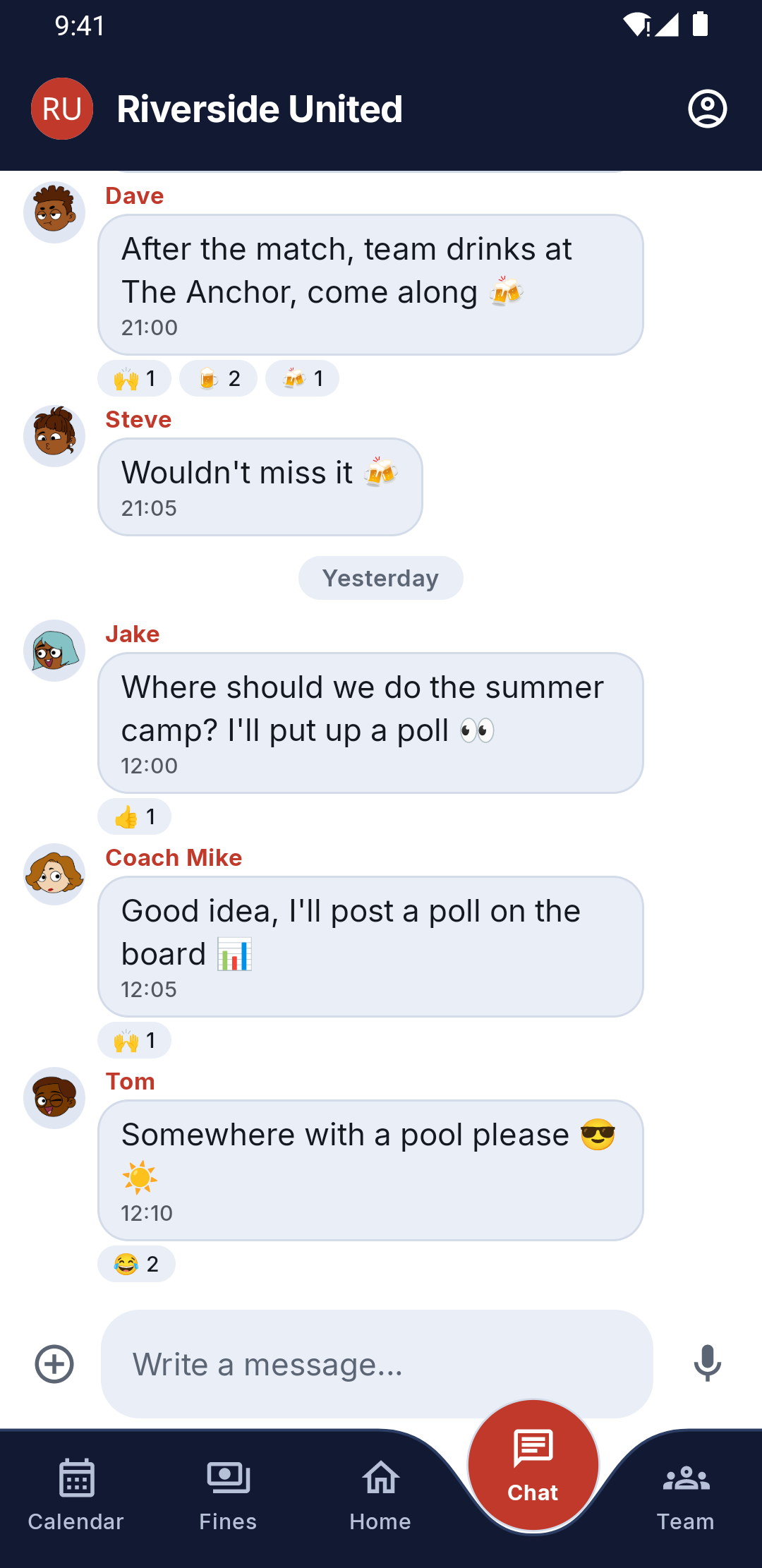 Team chat in Kabina