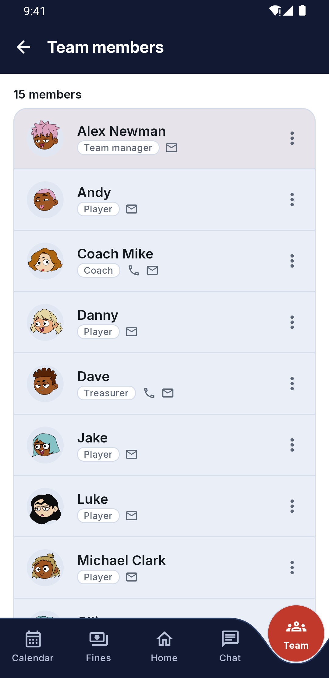 Team roster
