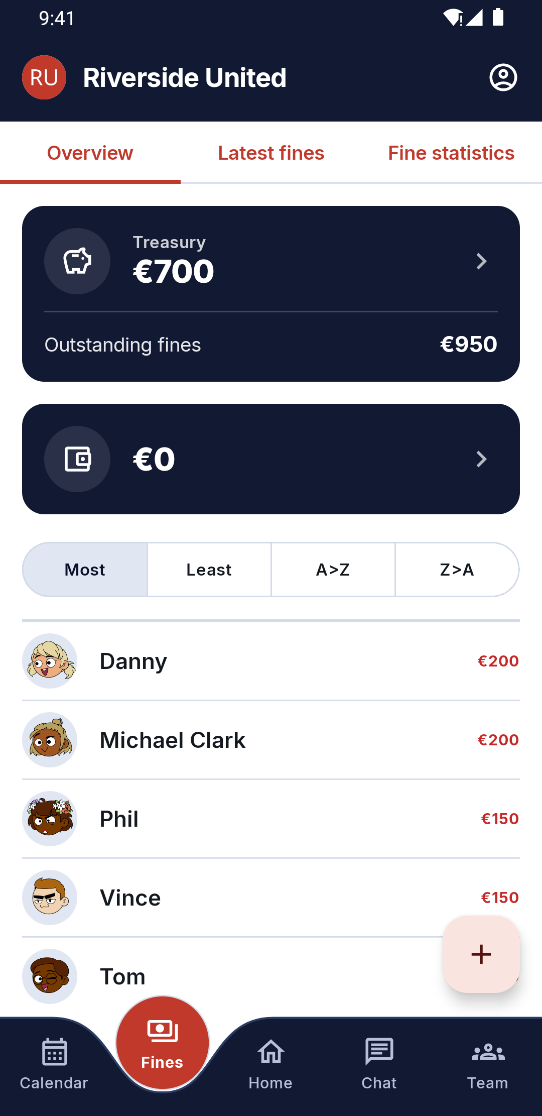 Team treasury and fines